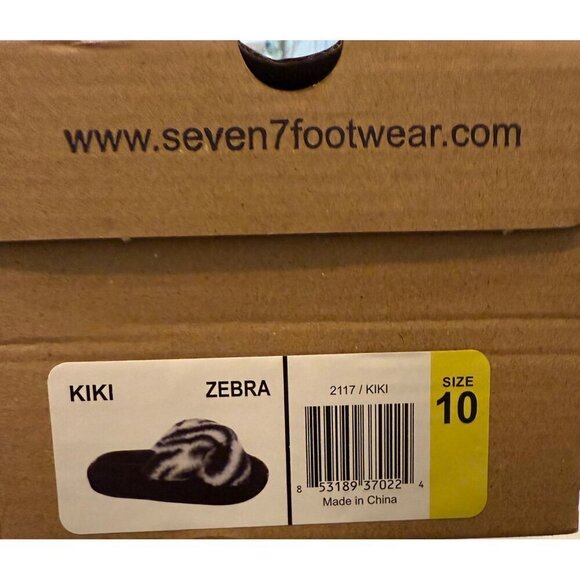 SEVEN7 Zebra Faux Fur Slippers Non Skid Sole Memory Foam Size 10 - Picture 2 of 8